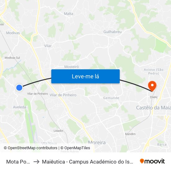 Mota Poente to Maiêutica - Campus Académico do Ismai e Ipmaia map