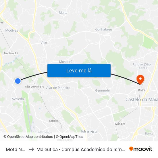 Mota Norte to Maiêutica - Campus Académico do Ismai e Ipmaia map