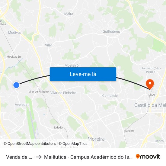 Venda da Velha to Maiêutica - Campus Académico do Ismai e Ipmaia map