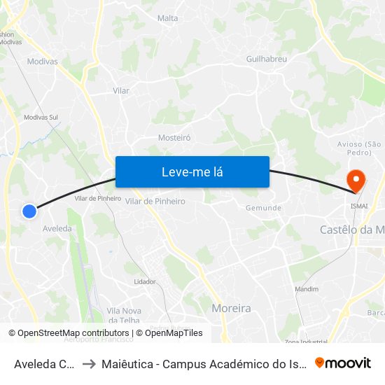 Aveleda Centro to Maiêutica - Campus Académico do Ismai e Ipmaia map