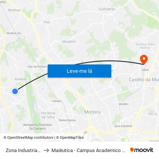 Zona Industrial Aveleda to Maiêutica - Campus Académico do Ismai e Ipmaia map