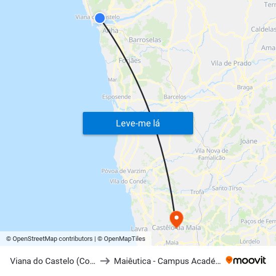 Viana do Castelo (Cooperativa Agrícola) to Maiêutica - Campus Académico do Ismai e Ipmaia map