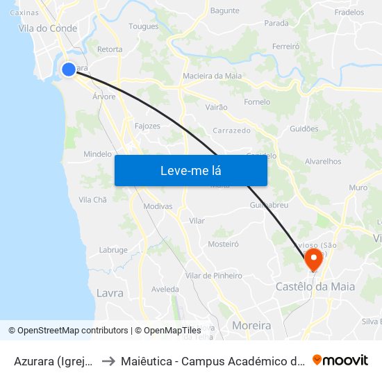 Azurara (Igreja Matriz) to Maiêutica - Campus Académico do Ismai e Ipmaia map