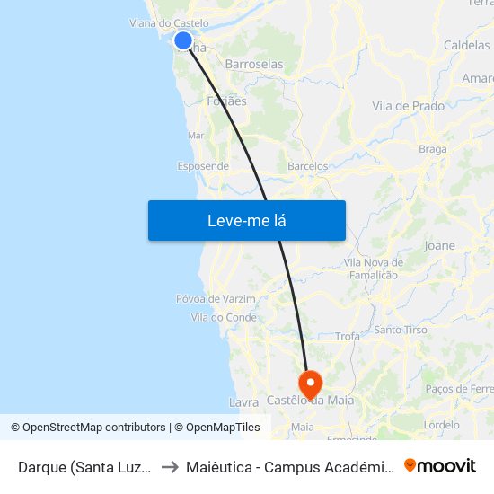 Darque (Santa Luzia) | Cais Novo to Maiêutica - Campus Académico do Ismai e Ipmaia map