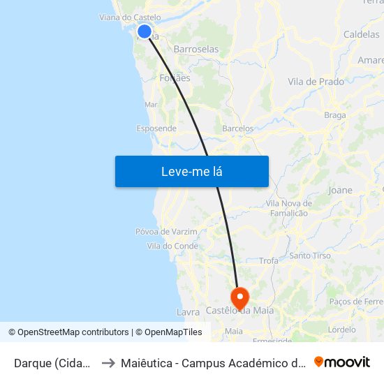 Darque (Cidade Nova) to Maiêutica - Campus Académico do Ismai e Ipmaia map