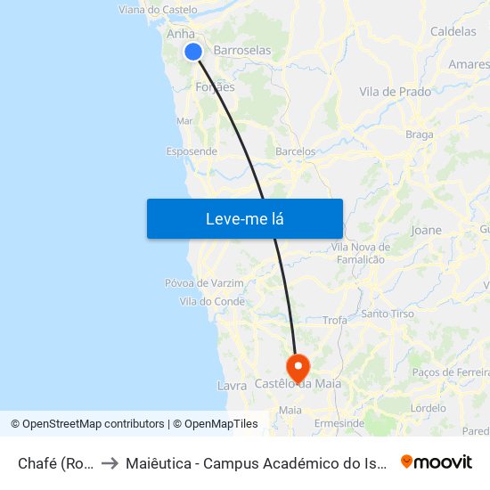 Chafé (Roteia) to Maiêutica - Campus Académico do Ismai e Ipmaia map