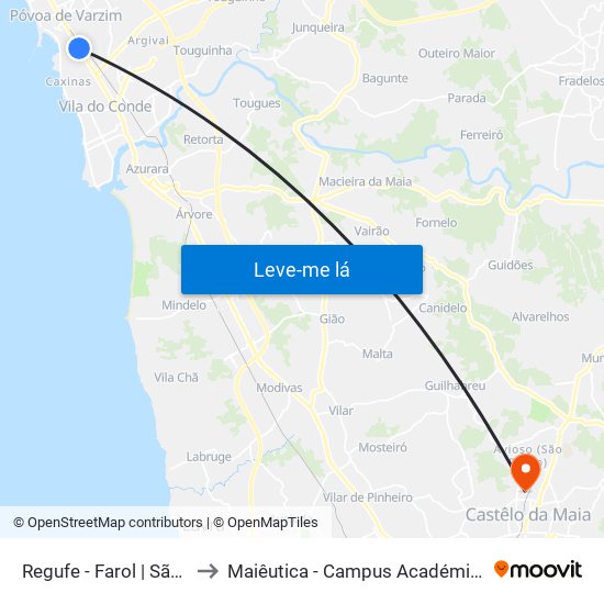 Regufe - Farol | São Brás (Metro) to Maiêutica - Campus Académico do Ismai e Ipmaia map