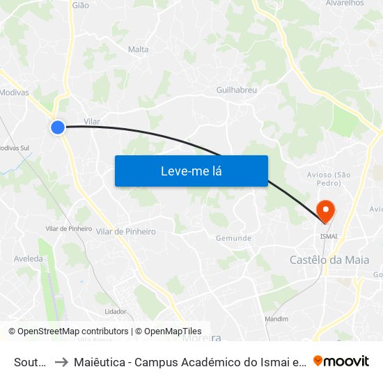 Soutelo to Maiêutica - Campus Académico do Ismai e Ipmaia map