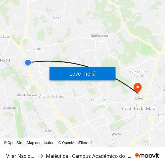 Vilar Nacional 13 to Maiêutica - Campus Académico do Ismai e Ipmaia map
