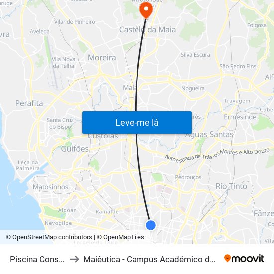 Piscina Constituição to Maiêutica - Campus Académico do Ismai e Ipmaia map