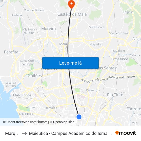 Marquês to Maiêutica - Campus Académico do Ismai e Ipmaia map