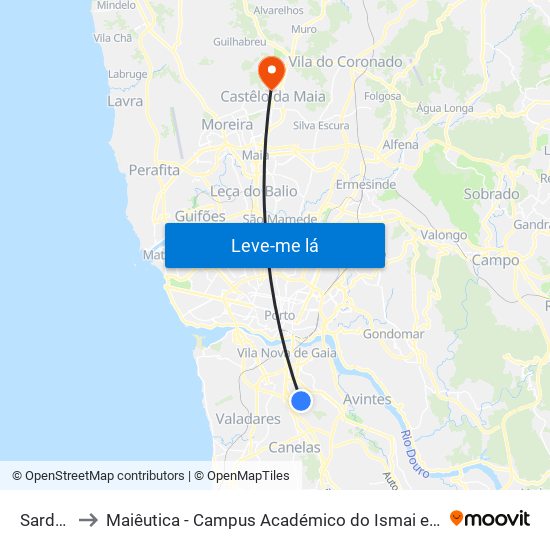 Sardoal to Maiêutica - Campus Académico do Ismai e Ipmaia map