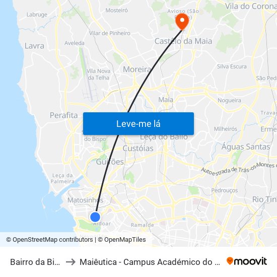 Bairro da Biquinha to Maiêutica - Campus Académico do Ismai e Ipmaia map