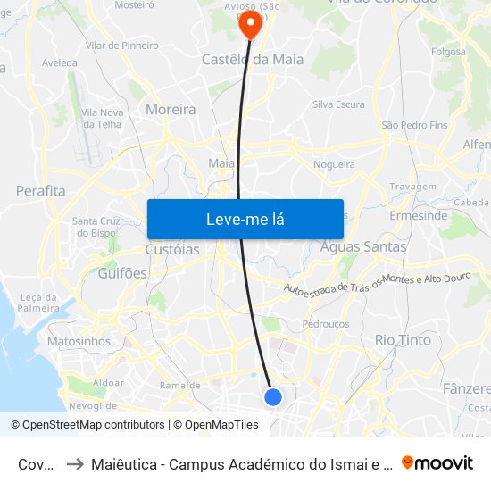 Covelo to Maiêutica - Campus Académico do Ismai e Ipmaia map