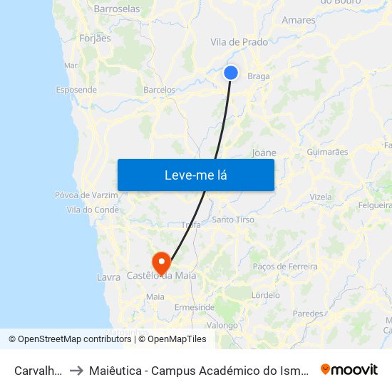 Carvalhos I to Maiêutica - Campus Académico do Ismai e Ipmaia map