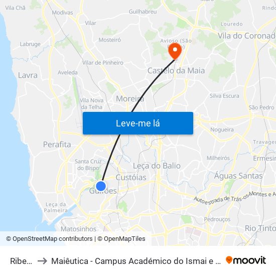 Ribeiro to Maiêutica - Campus Académico do Ismai e Ipmaia map
