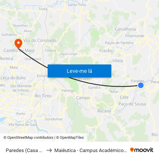 Paredes (Casa da Cultura) to Maiêutica - Campus Académico do Ismai e Ipmaia map