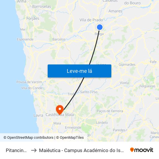 Pitancinhos I to Maiêutica - Campus Académico do Ismai e Ipmaia map