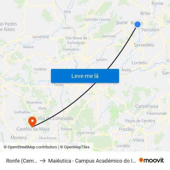 Ronfe (Cemitério) to Maiêutica - Campus Académico do Ismai e Ipmaia map