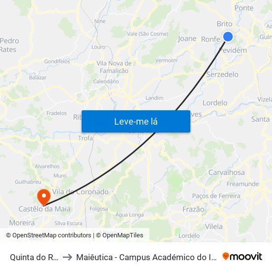 Quinta do Ribeiro to Maiêutica - Campus Académico do Ismai e Ipmaia map