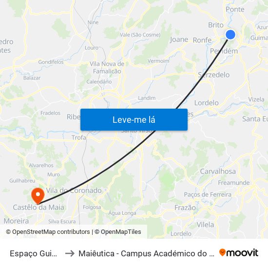 Espaço Guimarães to Maiêutica - Campus Académico do Ismai e Ipmaia map