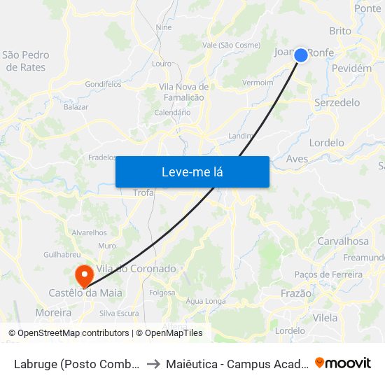 Labruge (Posto Combustível) | Monte do Rio to Maiêutica - Campus Académico do Ismai e Ipmaia map