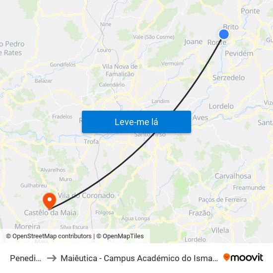 Penedinho to Maiêutica - Campus Académico do Ismai e Ipmaia map