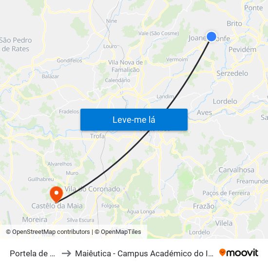 Portela de Vermil to Maiêutica - Campus Académico do Ismai e Ipmaia map