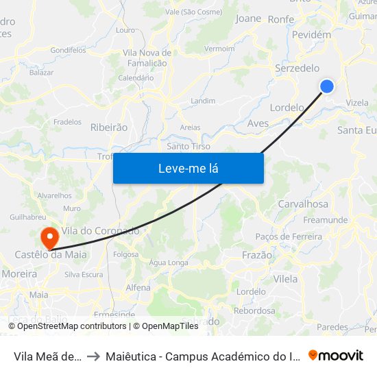 Vila Meã de Cima to Maiêutica - Campus Académico do Ismai e Ipmaia map