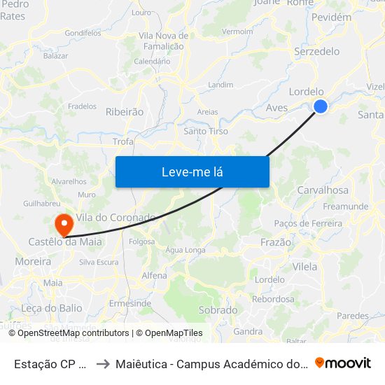 Estação CP Lordelo to Maiêutica - Campus Académico do Ismai e Ipmaia map