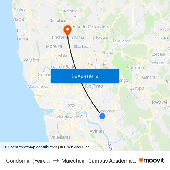 Multiusos de Gondomar to Maiêutica - Campus Académico do Ismai e Ipmaia map