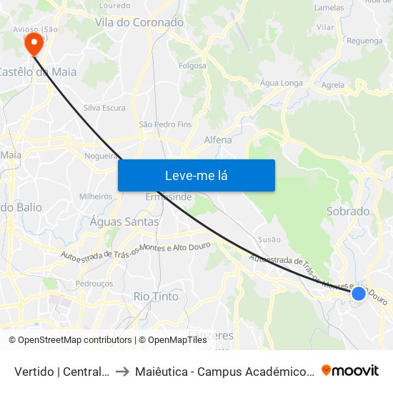 Vertido | Central da Ribeira to Maiêutica - Campus Académico do Ismai e Ipmaia map