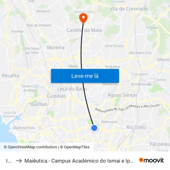 Ipo to Maiêutica - Campus Académico do Ismai e Ipmaia map