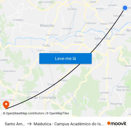 Santo Amaro to Maiêutica - Campus Académico do Ismai e Ipmaia map