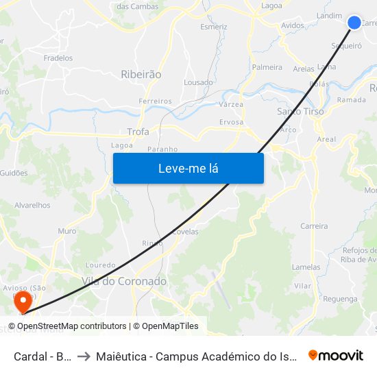 Cardal - Bente to Maiêutica - Campus Académico do Ismai e Ipmaia map