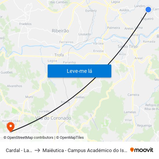 Cardal - Landim to Maiêutica - Campus Académico do Ismai e Ipmaia map