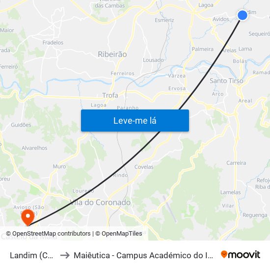 Landim (Centro) to Maiêutica - Campus Académico do Ismai e Ipmaia map