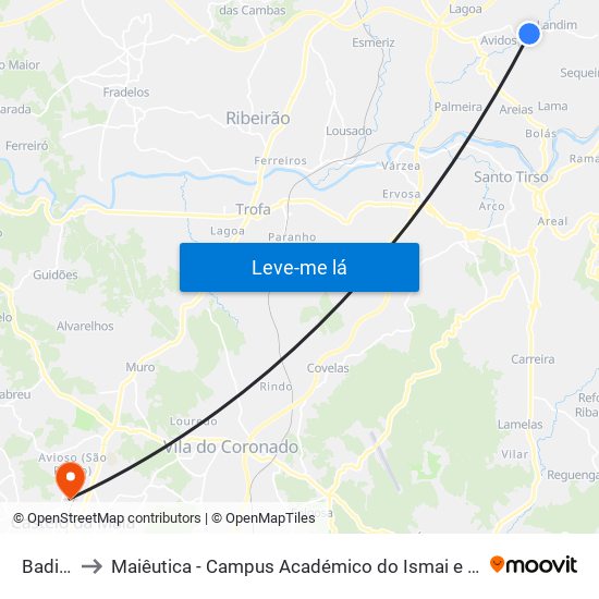 Badina to Maiêutica - Campus Académico do Ismai e Ipmaia map