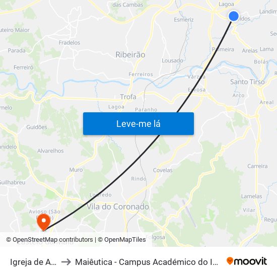 Igreja de Avidos to Maiêutica - Campus Académico do Ismai e Ipmaia map