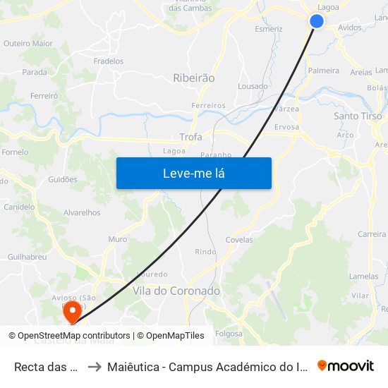 Reta das Águas to Maiêutica - Campus Académico do Ismai e Ipmaia map