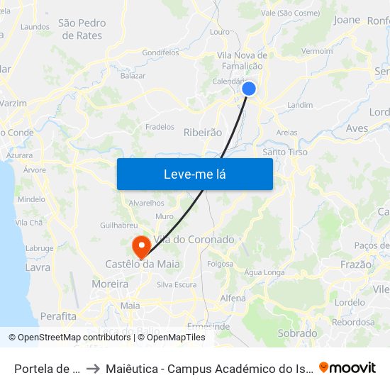 Portela de Cima to Maiêutica - Campus Académico do Ismai e Ipmaia map