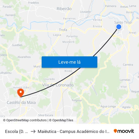 Escola (D. Dinis) to Maiêutica - Campus Académico do Ismai e Ipmaia map