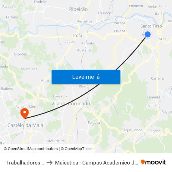 Trabalhadores do Arco to Maiêutica - Campus Académico do Ismai e Ipmaia map