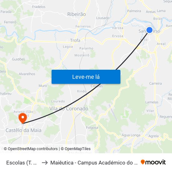 Escolas (T. Pelayo) to Maiêutica - Campus Académico do Ismai e Ipmaia map