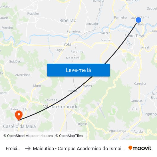 Freixieiro to Maiêutica - Campus Académico do Ismai e Ipmaia map
