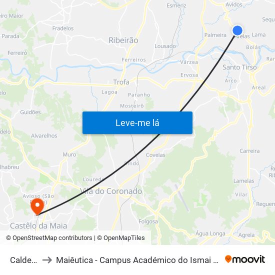 Caldelas to Maiêutica - Campus Académico do Ismai e Ipmaia map