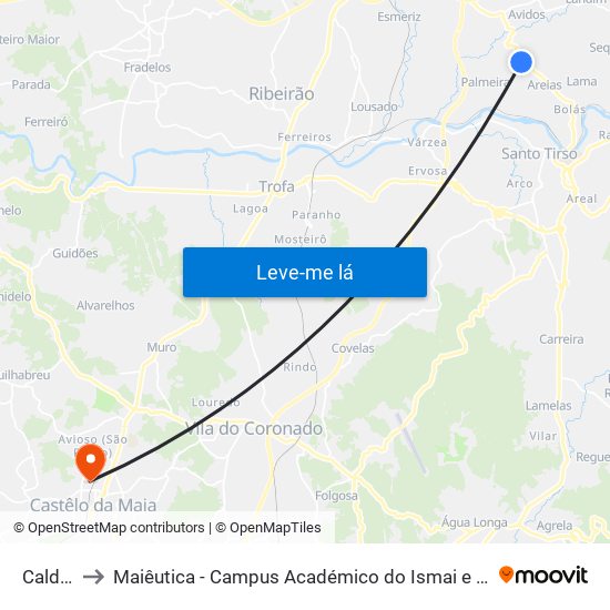 Caldas to Maiêutica - Campus Académico do Ismai e Ipmaia map