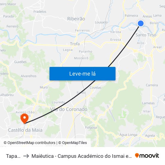 Tapada to Maiêutica - Campus Académico do Ismai e Ipmaia map