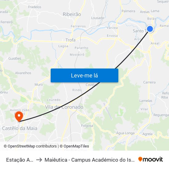 Estação Antiga to Maiêutica - Campus Académico do Ismai e Ipmaia map
