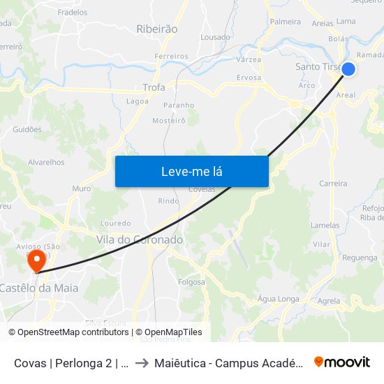 Covas | Perlonga 2 | Casa de Repouso to Maiêutica - Campus Académico do Ismai e Ipmaia map